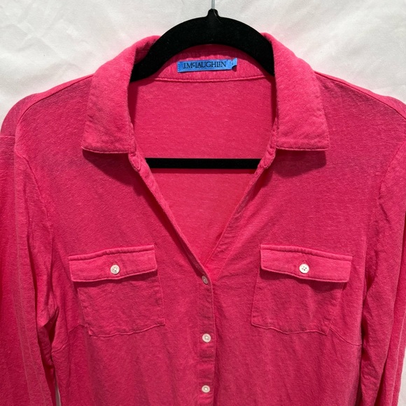 J McLaughlin Bold Linen Button Front Shirt Lightweight Long Sleeve Blouse Luxury - Picture 2 of 9